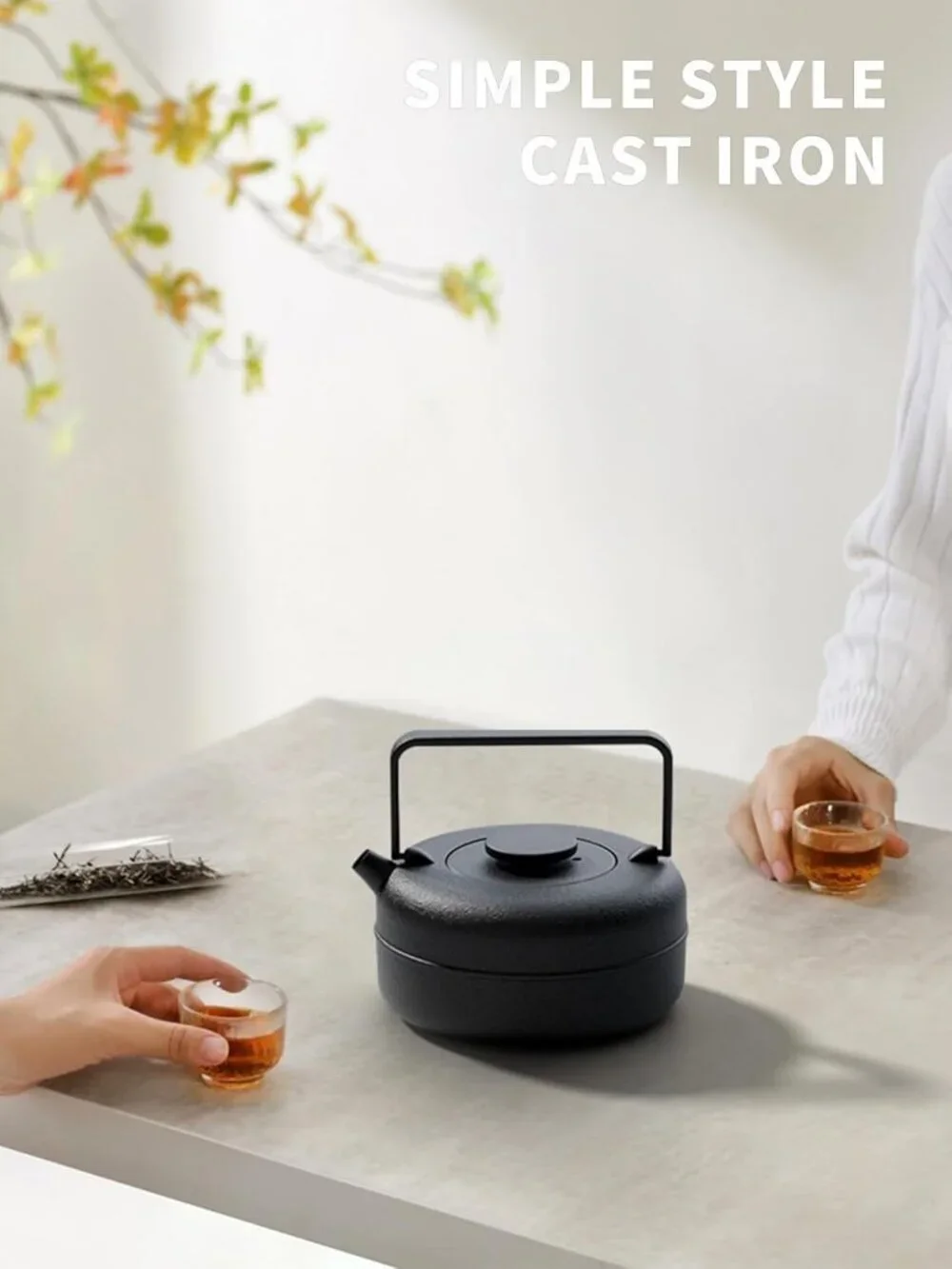 Black Cast Iron Kitchen Tea pot With Infuser 27oz Enameled Stovetop Kettles